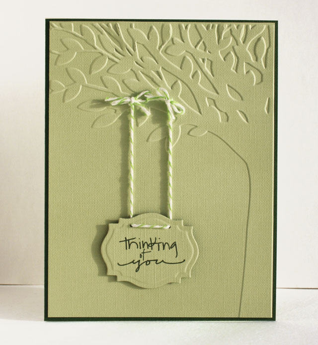 This features another Darice embossing folder, “Leafy Tree,” the ...